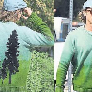 Oscar &ouml;d&uuml;ll&uuml; oyuncu Brad Pitt'in &ccedil;am ağacı tasarımlı kazağı dudak u&ccedil;uklattı!