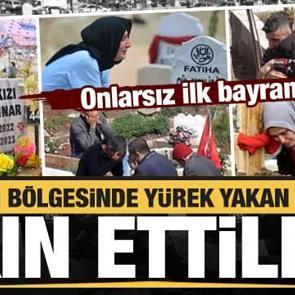 Deprem bölgesinde buruk bayram! Mezarlıklara akın ettiler, yürek yakan kareler...