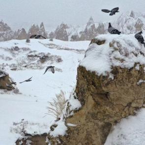 Dünyanın hayran olduğu güzelliğe bir de kar eklendi: Kapadokya’dan enfes manzaralar!