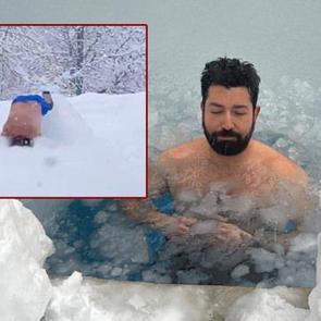 Soğuğa meydan okudular! Eksi 10 derecede biri kara daldı, diğeri buzlu havuza...