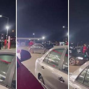 Benzinlikteki tekmeli yumruklu kavga kamerada