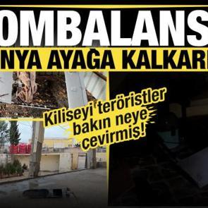Suriye'de ter&ouml;r &ouml;rg&uuml;t&uuml; YPG'nin dron at&ouml;lyesine &ccedil;evirdiği kilise g&ouml;r&uuml;nt&uuml;lendi