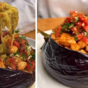 Teriyaki soslu tavuklu patlıcan kumpir tarifi