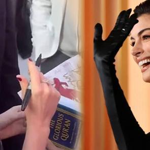 'İnşallah' diyerek g&ouml;n&uuml;llere dokunan Anne Hathaway'e Kur'an-ı Kerim hediyesi!
