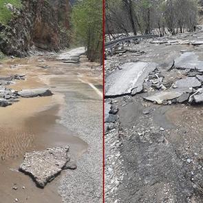 İl&ccedil;eye giden yol kapandı: Şiddetli yağış sonrası sular altında kaldı!