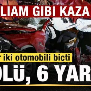 Katliam gibi kaza: Tır iki otomobili bi&ccedil;ti! 5 &ouml;l&uuml;, 6 yaralı