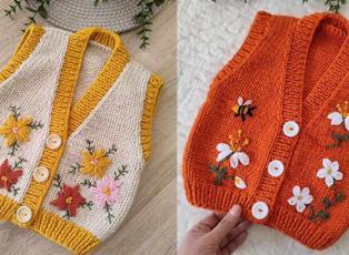 Bebeklere yapılacak en g&uuml;zel &ouml;rg&uuml; yelek modelleri