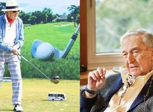 96 yaşındaki Rahmi Ko&ccedil; gen&ccedil;lere taş &ccedil;ıkardı! Golf stili tam not aldı