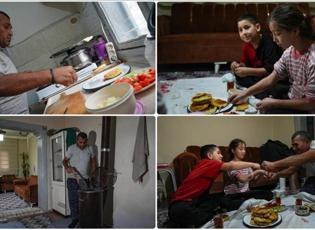 Çocuklarına yemek yapan baba gönüllere taht kurdu!