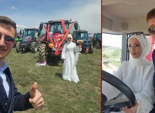 Traktör gelin arabası oldu! Gelin direksiyon başına geçti