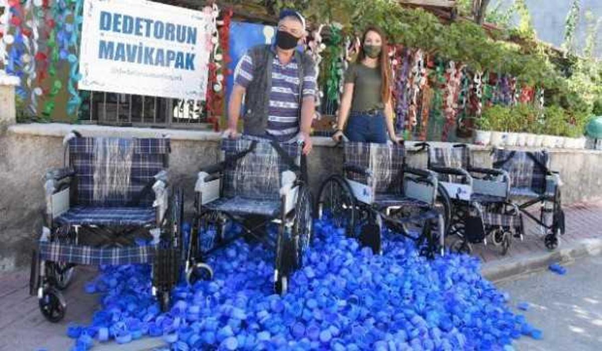 mavi kapak toplayan dede torun 373 engelliye tekerlekli sandalye sagladi guncel haberleri