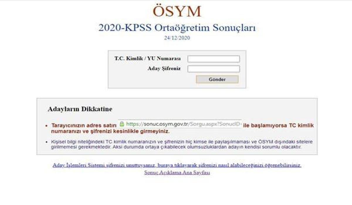 2020 Kpss Ortaogretim Sonuclari Osym Sonuc Osym Gov Tr T C Kimlik Ve Sifre Sorgulama Ekrani Egitim Haberleri
