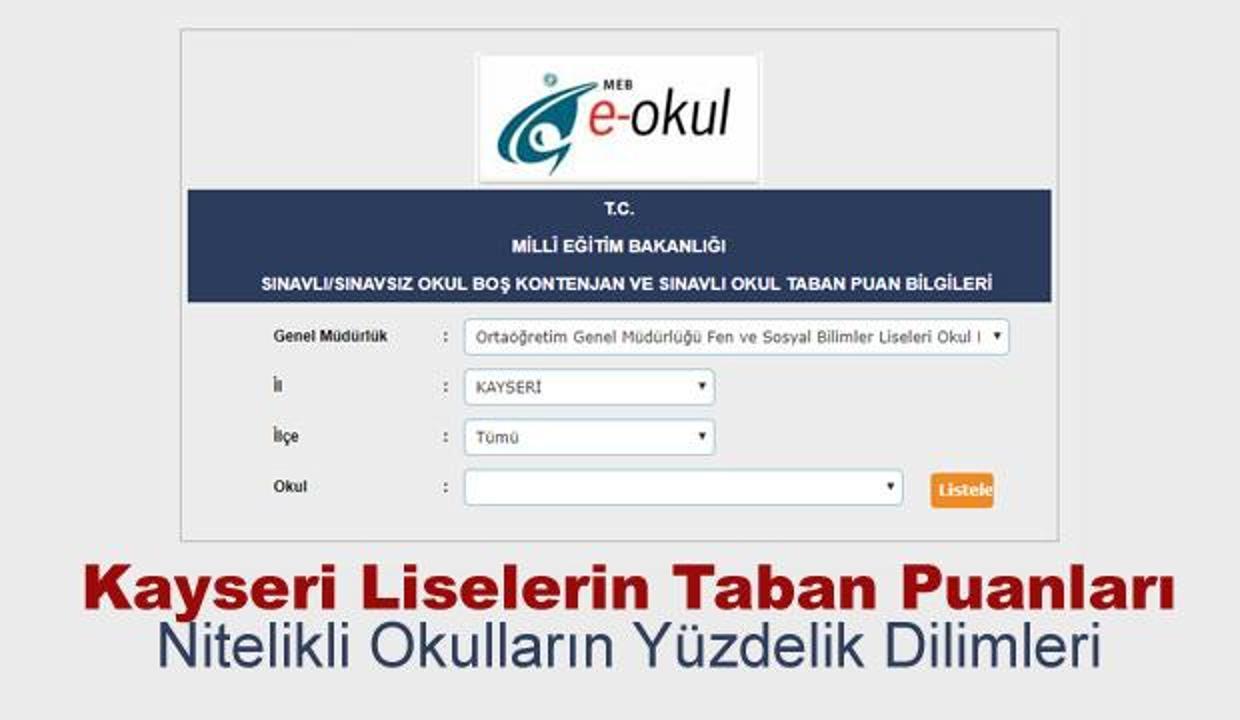 kayseri liseleri kontenjan ve taban puanlari lgs 2019 yuzdelik dilimleri egitim haberleri