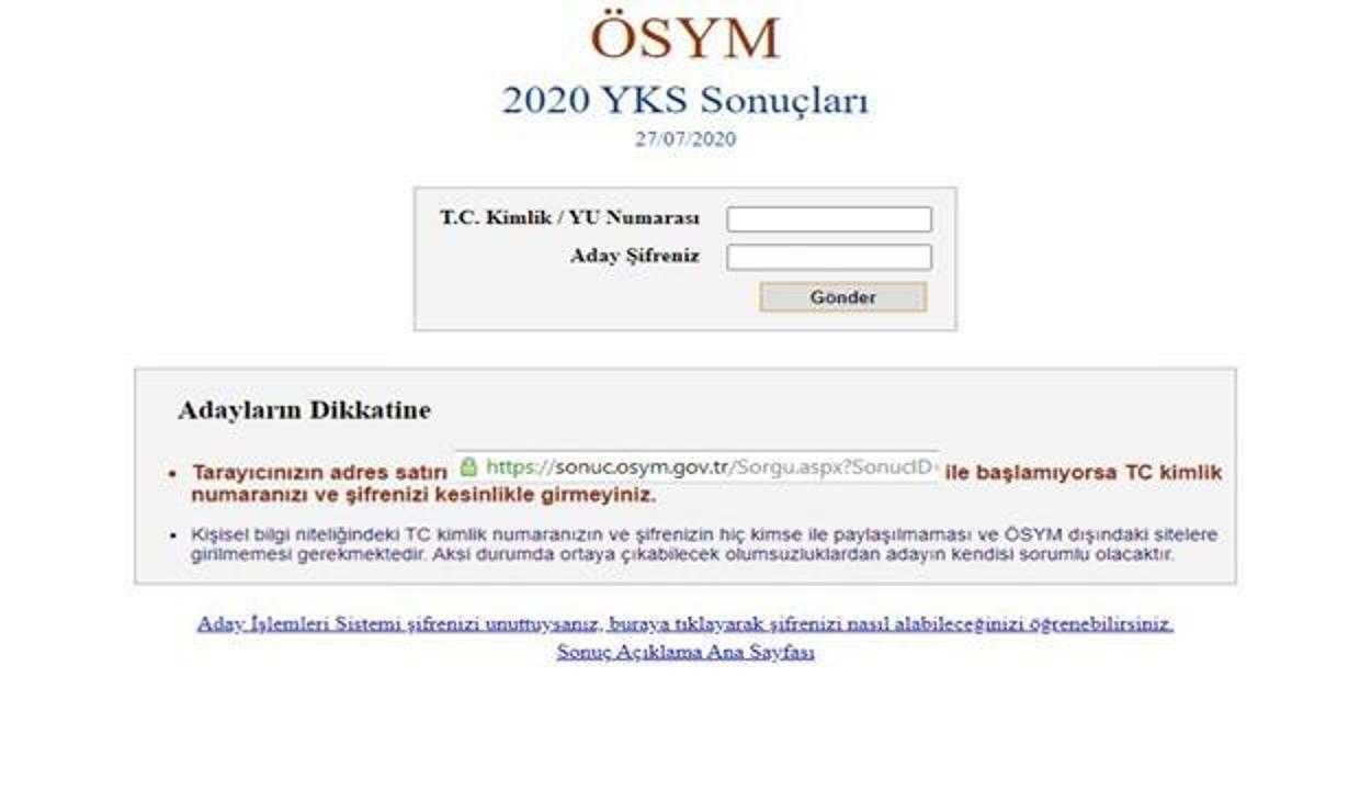 YKS sonuç sorgulama 2020 ekranı: ÖSYM Üniversite sınav sonuçlarını açıkladı!