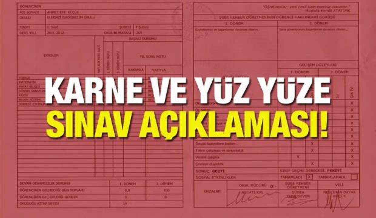 Karne notları nasıl verilecek? MEB’den yüz yüze sınav ve karne verilmesiyle ilgili...