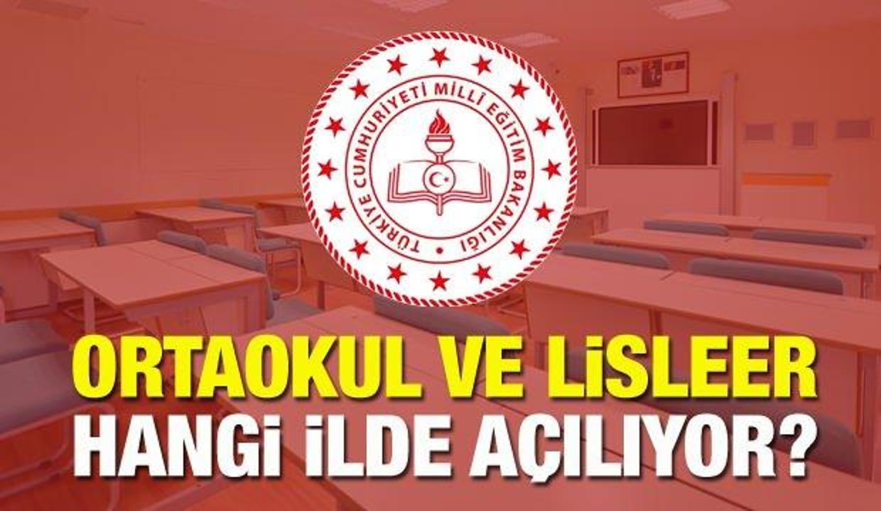 Okullar hangi illerde açılacak? MEB İlkokul, ortaokul lise yüz yüze eğitime başlayan şehirler!