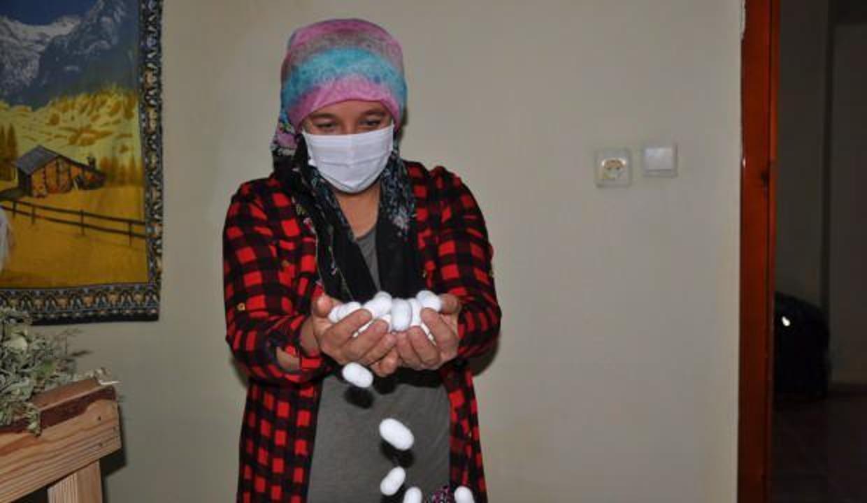 3 çocuk annesi kadın kaymakamlıktan destek aldı, ipek böceği yetiştiriyor