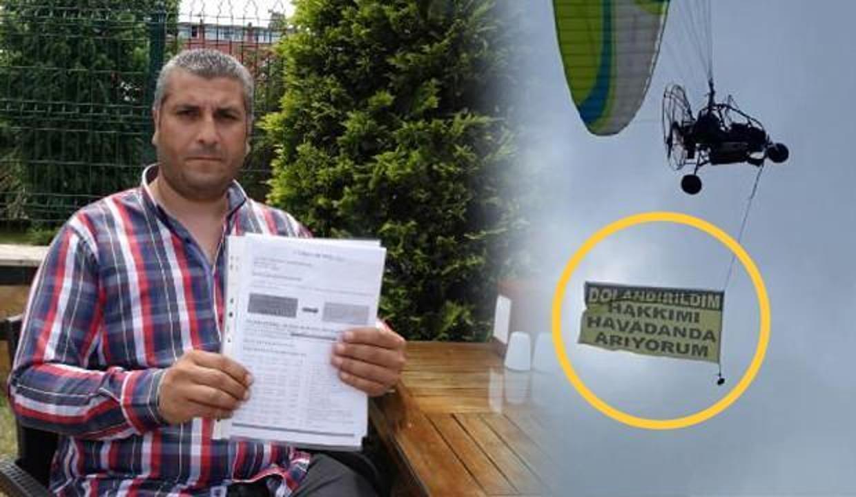 Trabzon'da paramotor kiraladı 'dolandırıldım, hakkımı arıyorum' yazılı afişle uçtu!