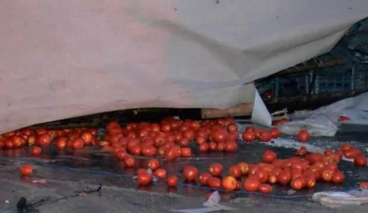 Eyüpsultan TEM Otoyolu'nda domates yüklü kamyonet devrildi: 3 yaralı