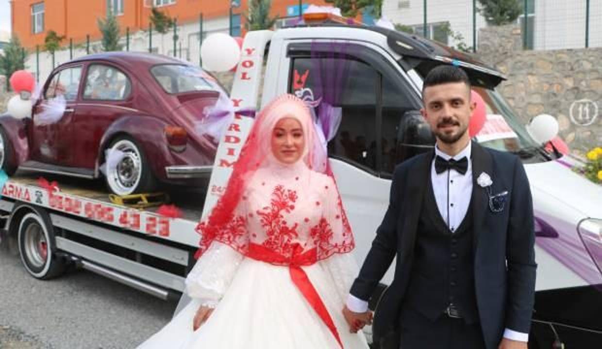 Gelin vosvos damat çekici istedi! Gelin arabası ikisinin de istediği oldu