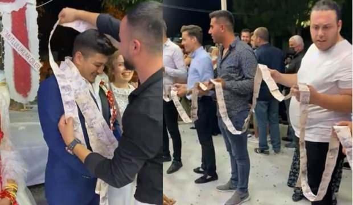 Antalya'da beşlik lakaplı damada düğününde arkadaşları bin tane 5 TL taktı!