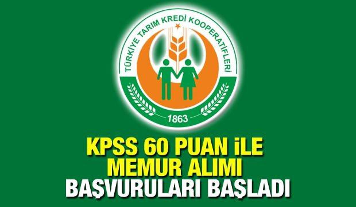 Tarım Kredi Kooperatifleri KPSS 60 puan ile 82 memur alımı! Başvuru içi son 3 gün...