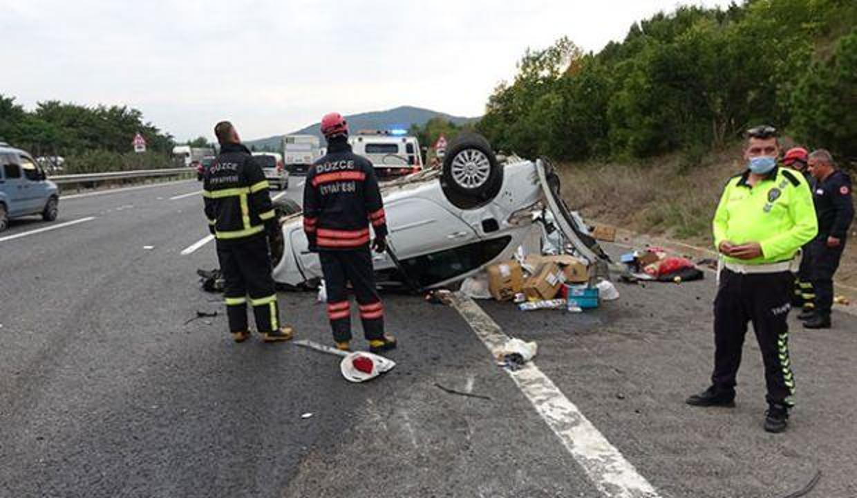 Düzce'de takla atan otomobildeki çift yaralandı