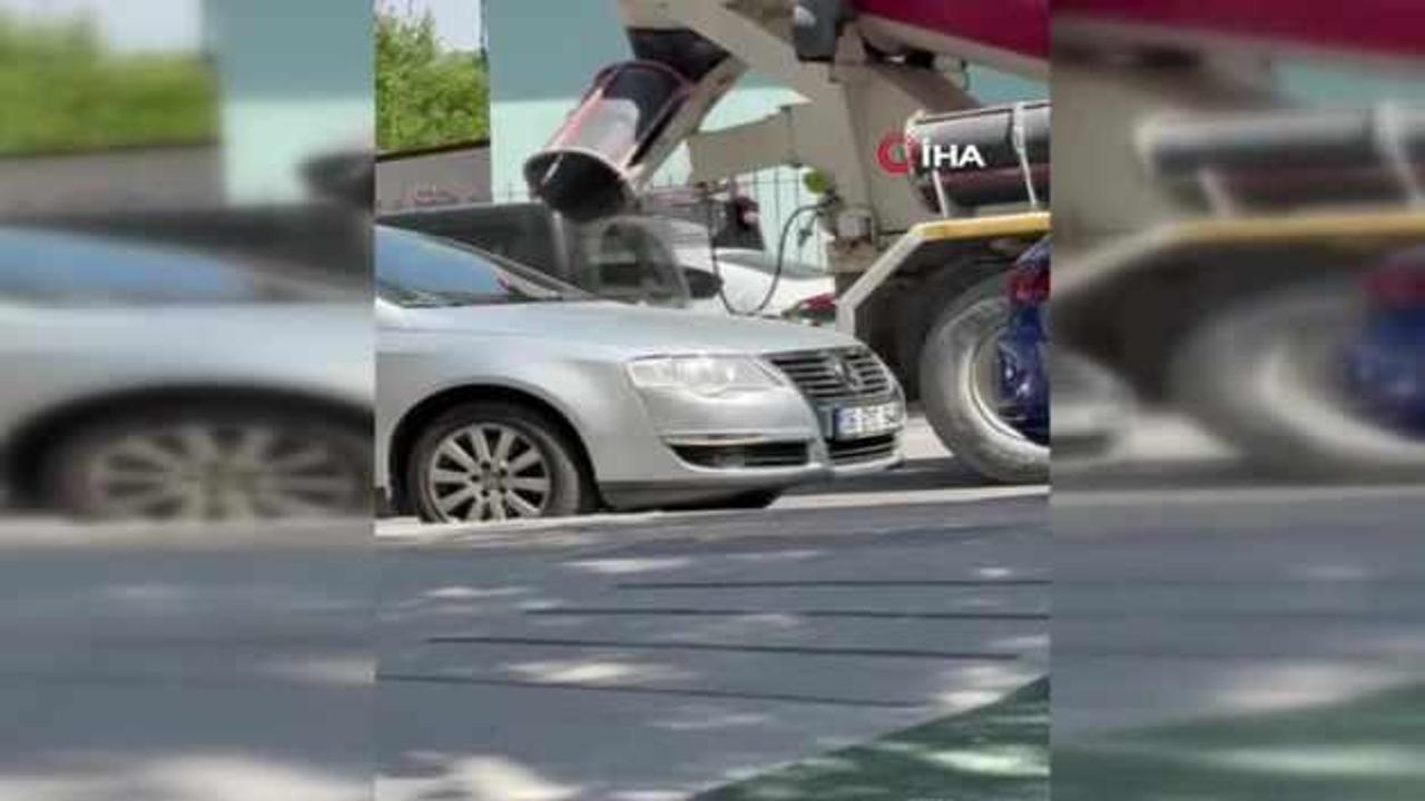 Yola beton döken beton mikseri sürücüsü cep telefonu kamerasına yakalandı