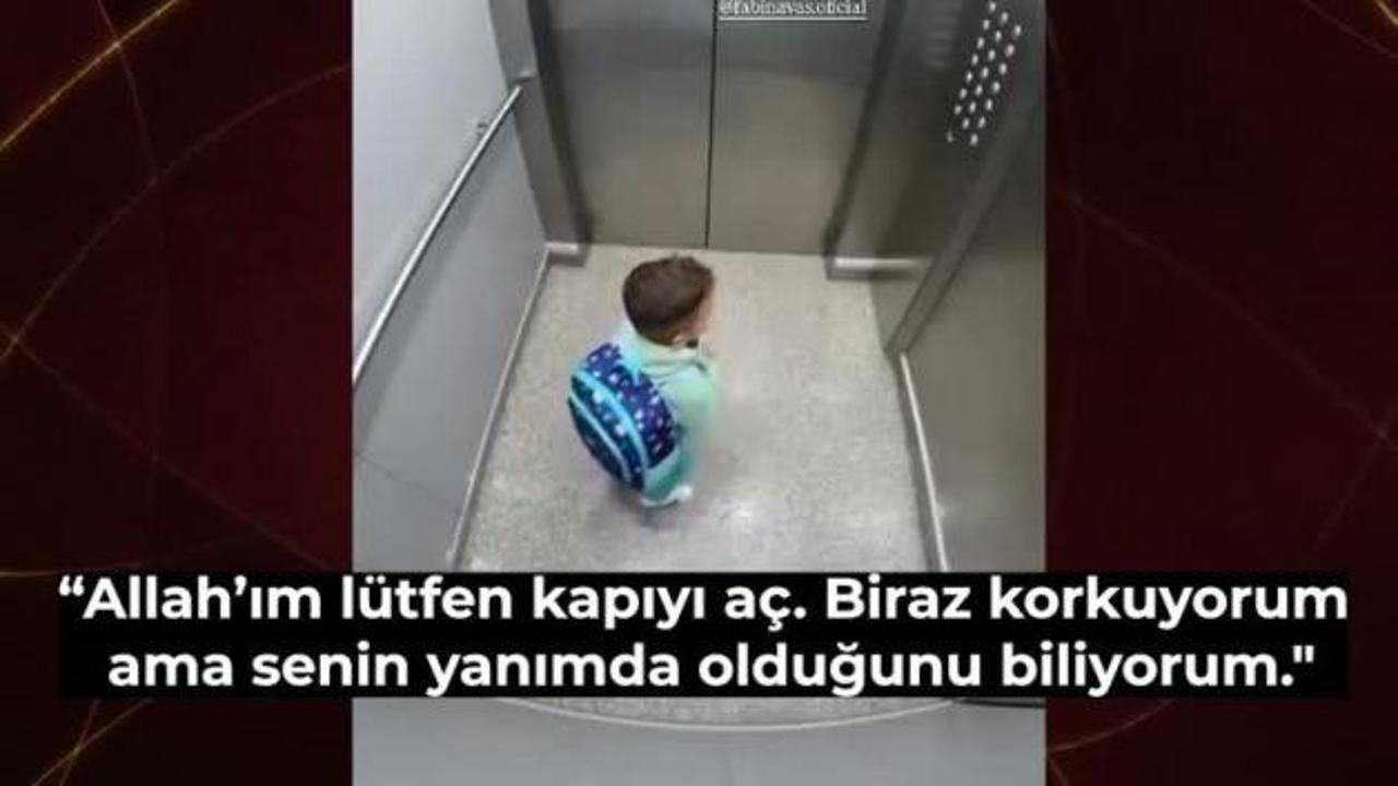 Asansörde mahsur kalan küçük çocuk dua ettiği anlar yürekleri ısıttı