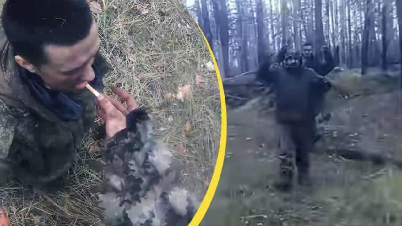 Ukrayna saflarındaki bir Amerikalının dört Rus askerini esir aldığı anlar