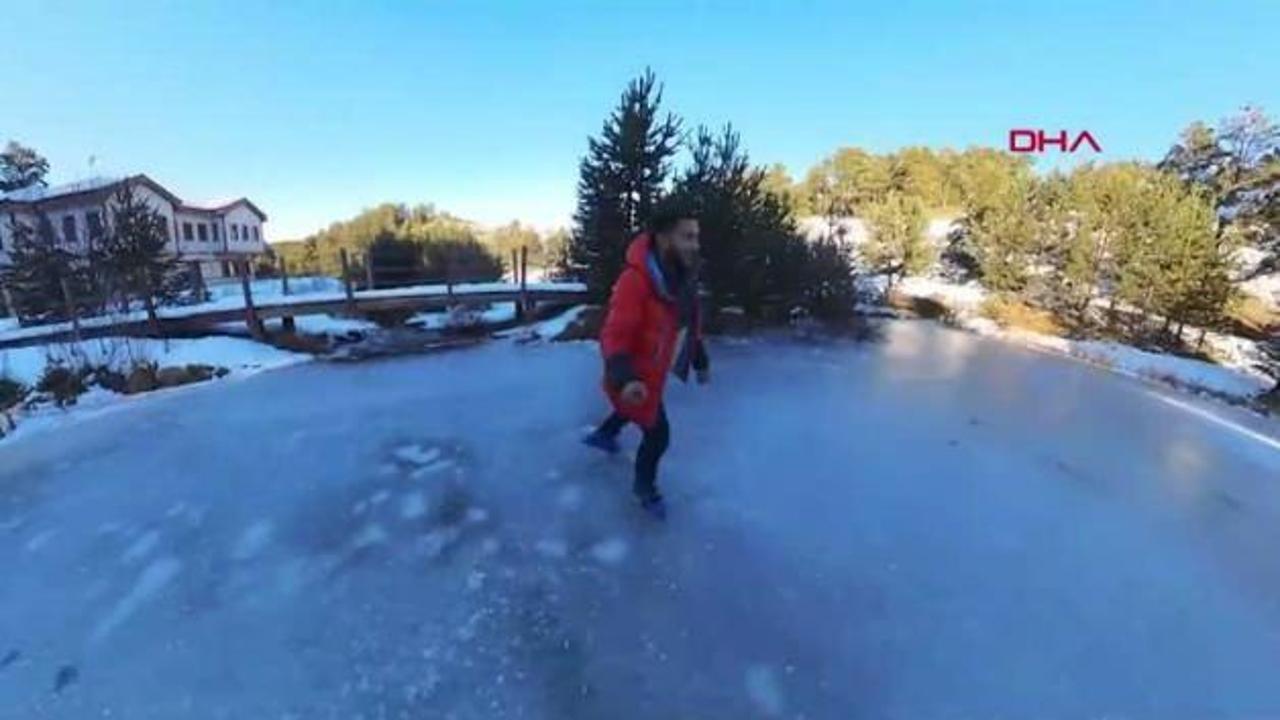 Dumanlı Tabiat Parkı’nda buz üstünde paten keyfi