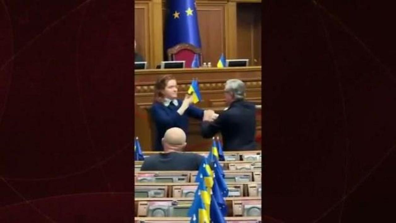 Mecliste  tansiyon yükseldi: Ukraynalı milletvekilleri birbirine girdi