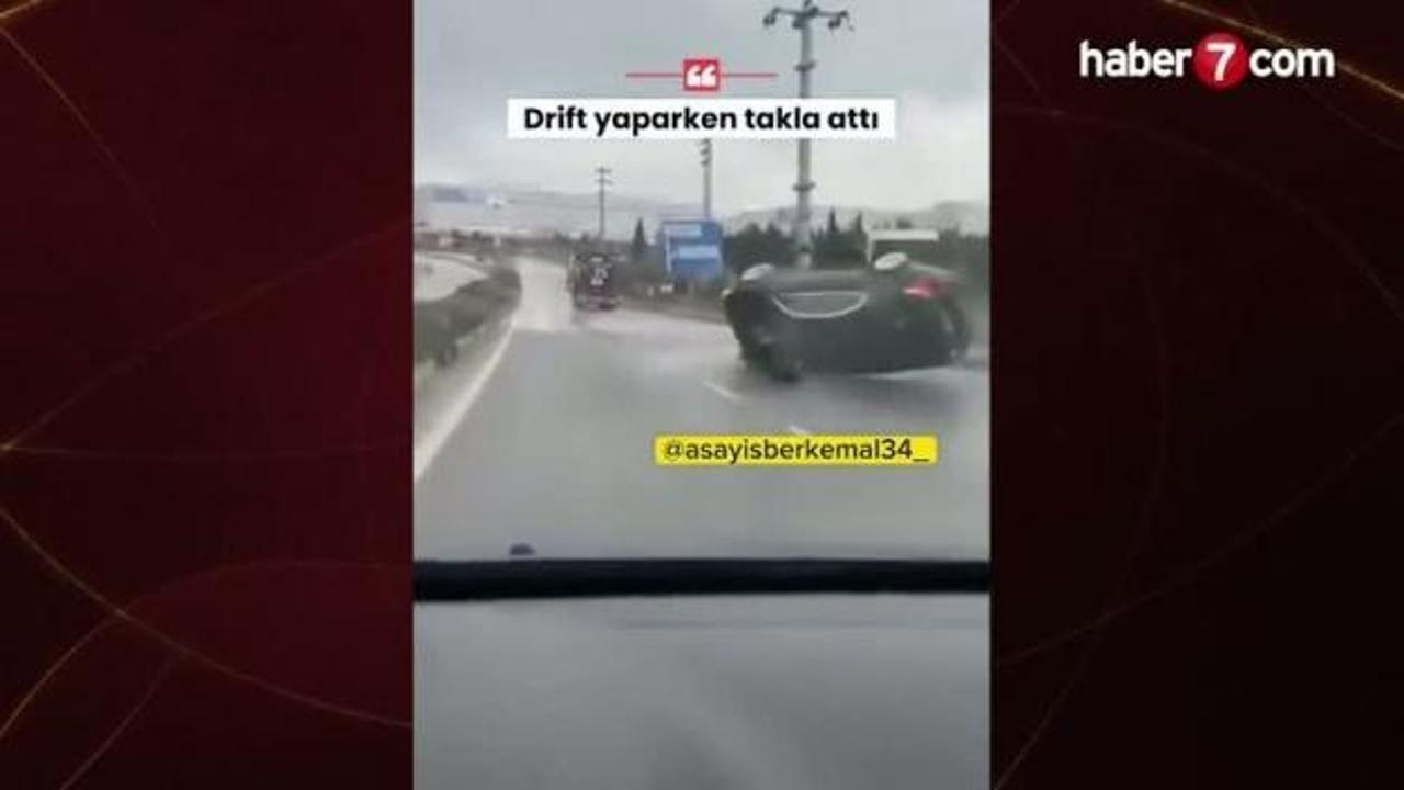 Kocaeli’nde drift yapmaya çalışan sürücü takla attı