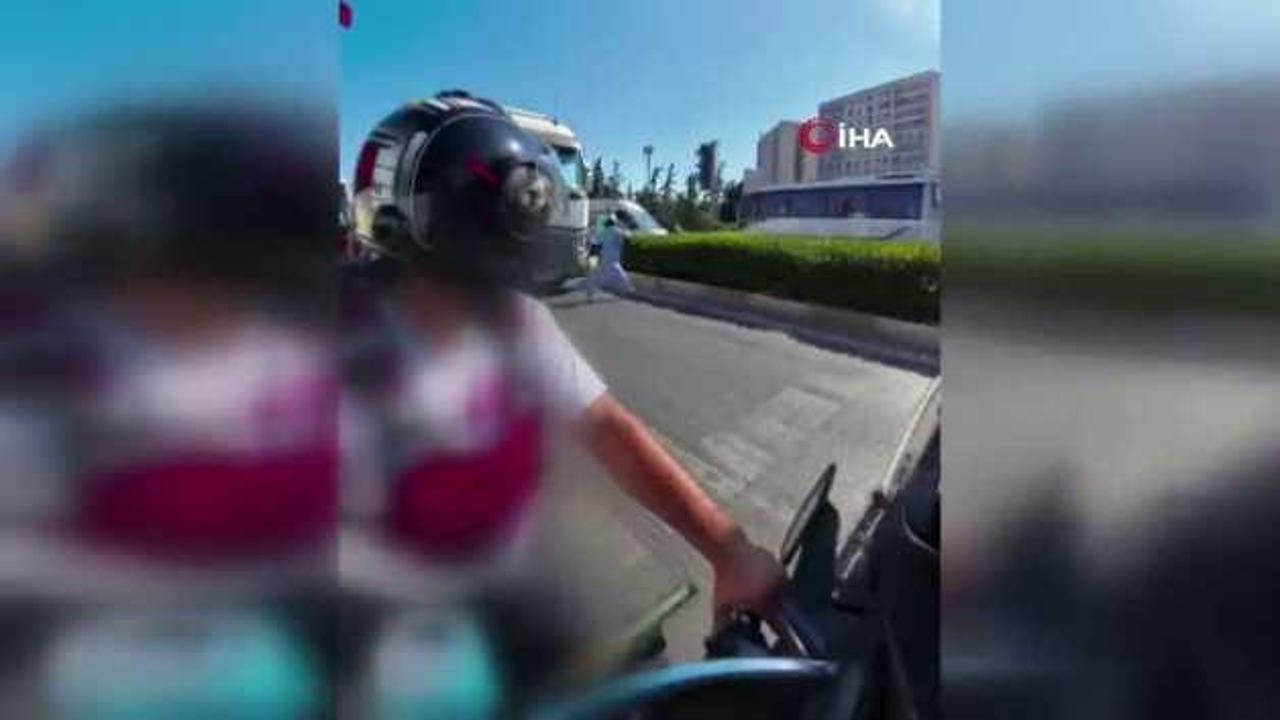 Tırın önünden geçmeye çalıÅan kadın ölümden son anda kurtuldu