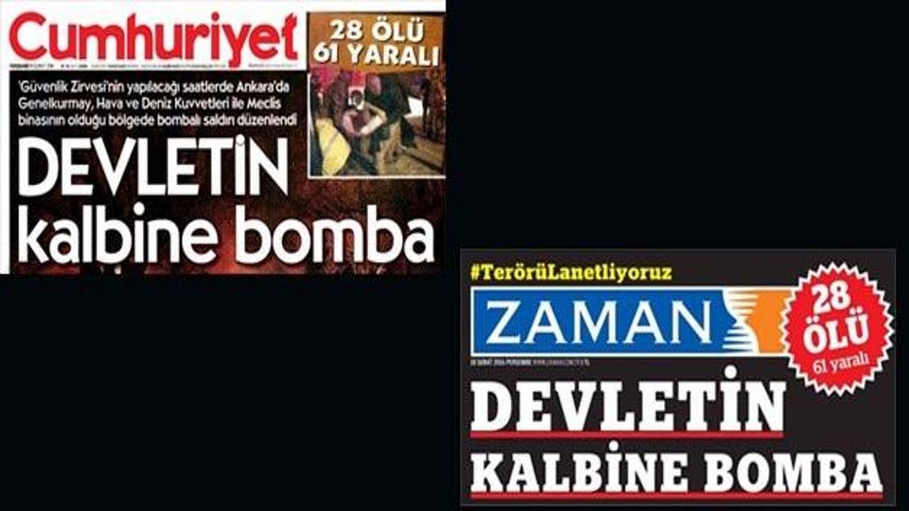 Cumhuriyet ve Zaman yine aynı manşetle &ccedil;ıktı