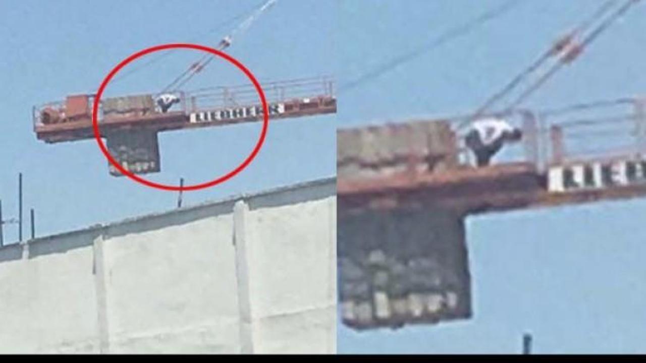 Vinç operatörü namaz vakti gelince...