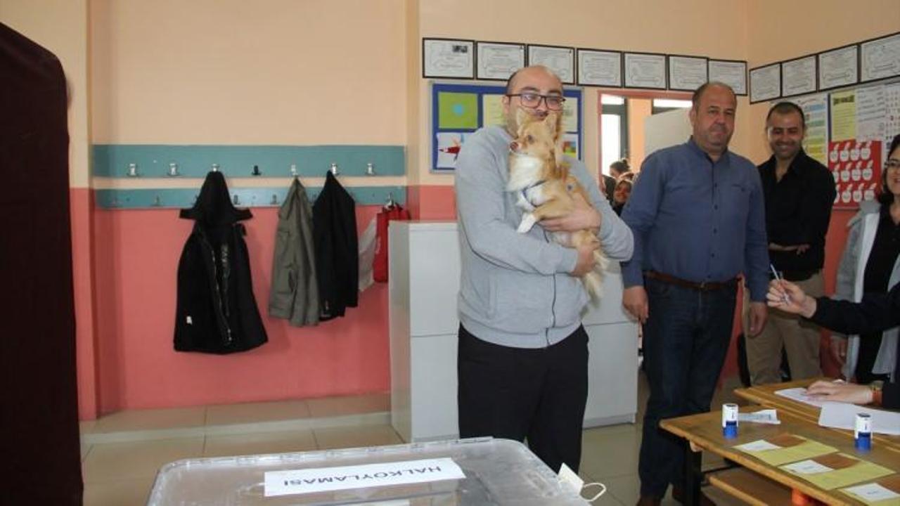 Oy kullanmaya köpeğiyle geldi