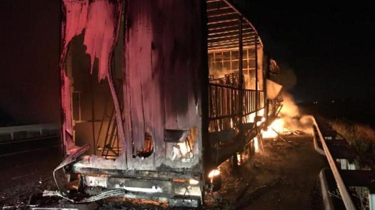Bursa'da mobilya yüklü TIR yandı