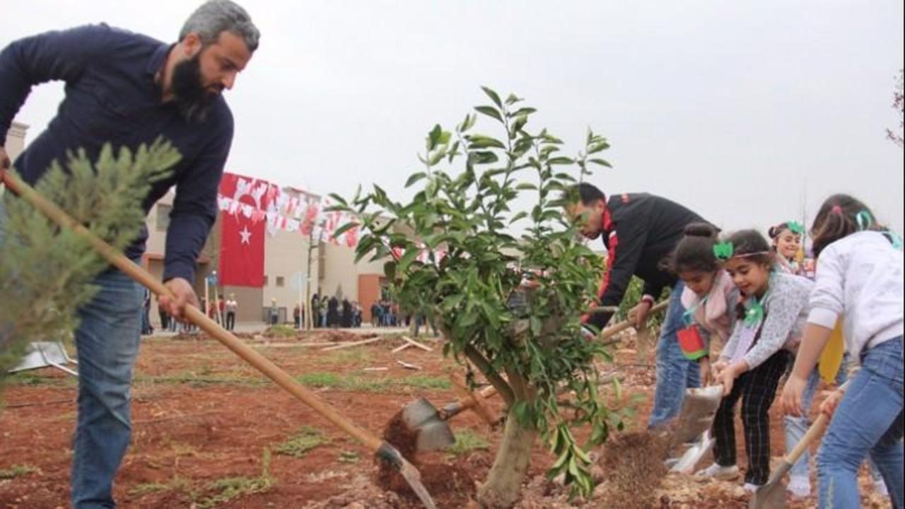 Çocuk hakları gününde Suriyeli yetimler ağaç dikti