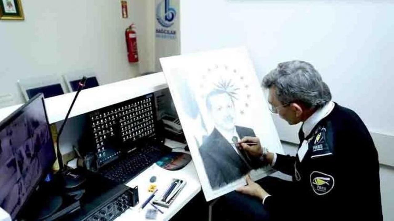 Çocuklara özendi! Erdoğan'ın portresini çizdi