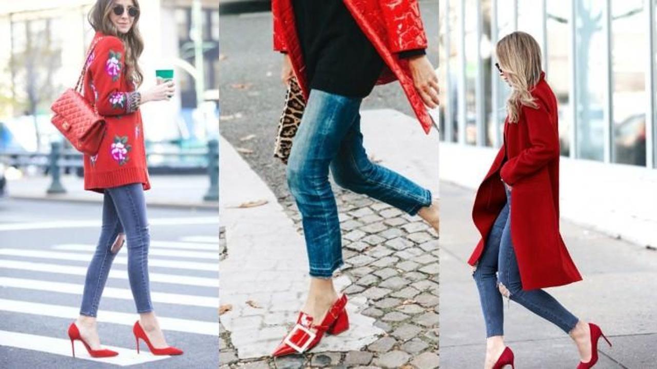 Kırmızı aksesuarlara uygun kombin önerisi