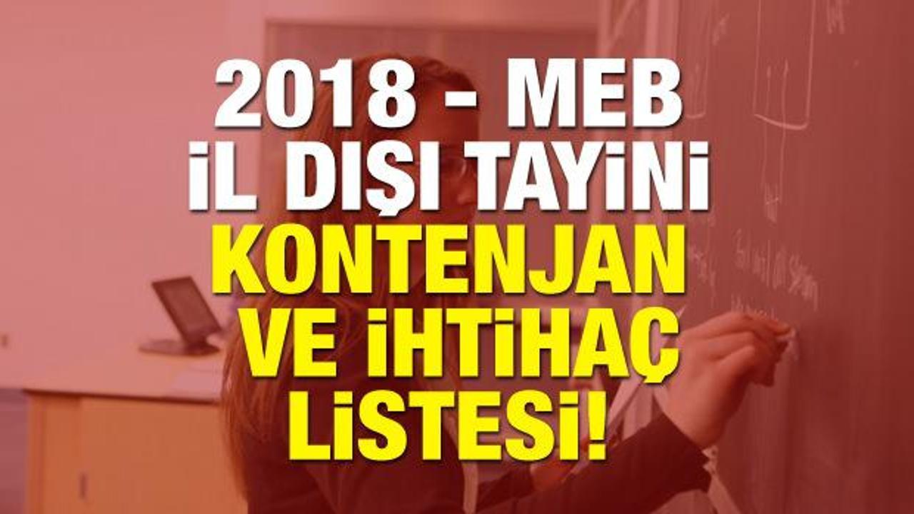 MEB il dışı (Öğretmen) tayin kontenjan ve ihtiyaç listesi! 