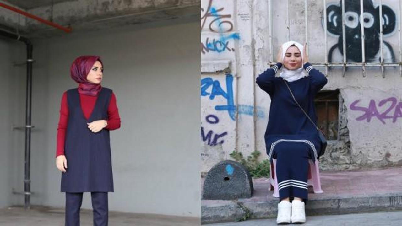 Tesettür giyimde lacivert kıyafetler