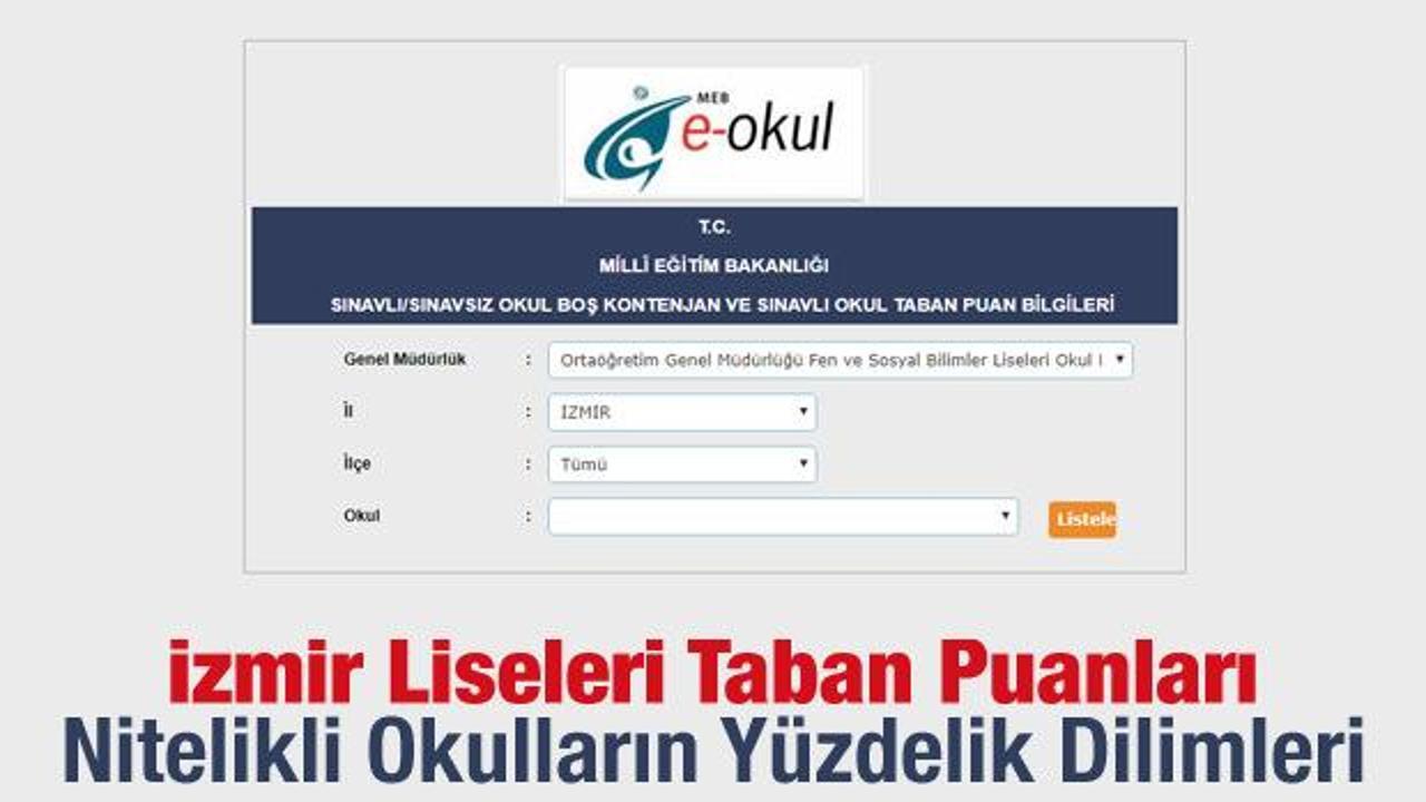 İzmir liseleri kontenjan ve taban puanları! 2019 MEB yüzdelik dilimleri...