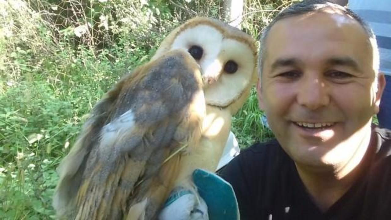 İpe dolanan pe&ccedil;eli baykuş kurtarıldı