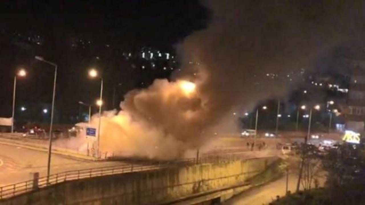 Trabzon'da yolcu otobüsü alev alev yandı