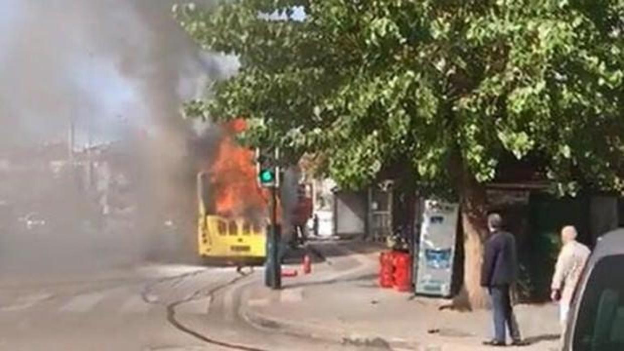 Halk otobüsü alev alev yandı!