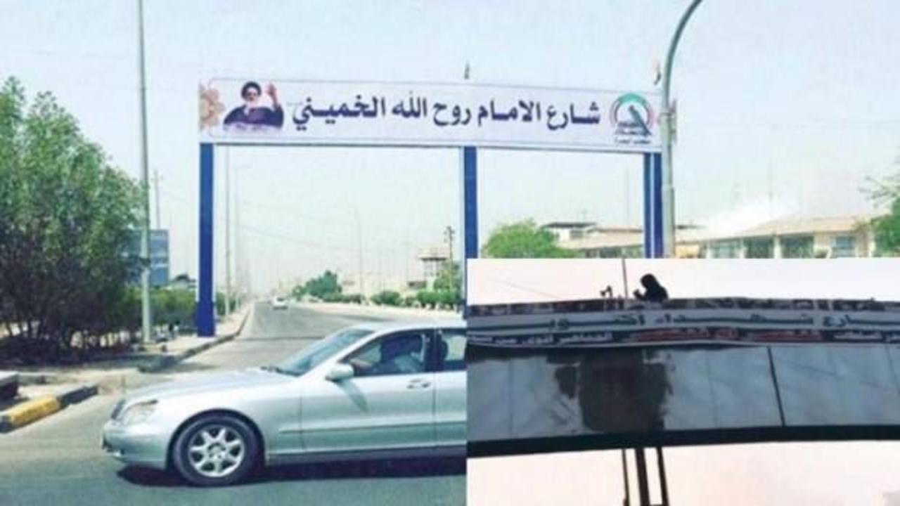Irak'ta göstericiler 'Humeyni Caddesi'nin tabelasını indirdi