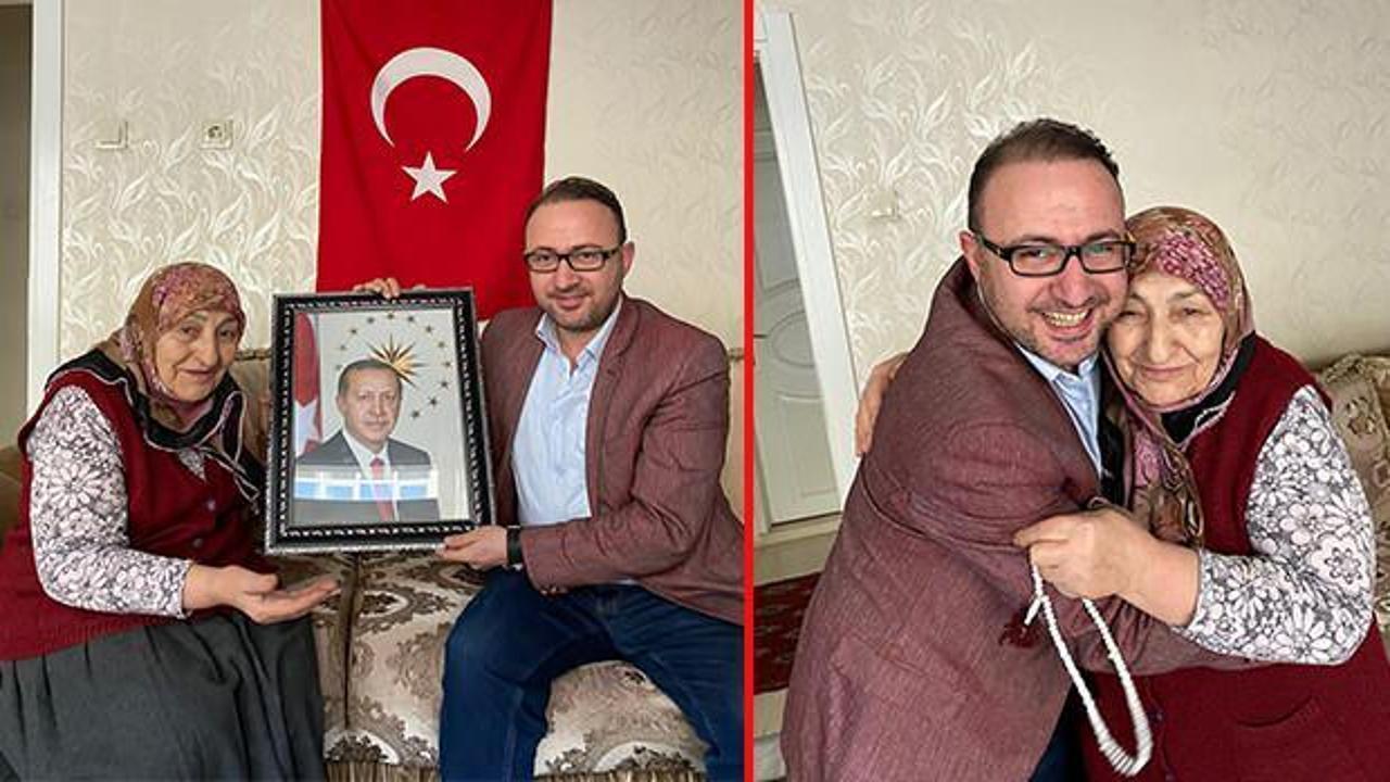 Fatma Teyzeye Başkan Erdoğan’ın tablosu hediye edildi