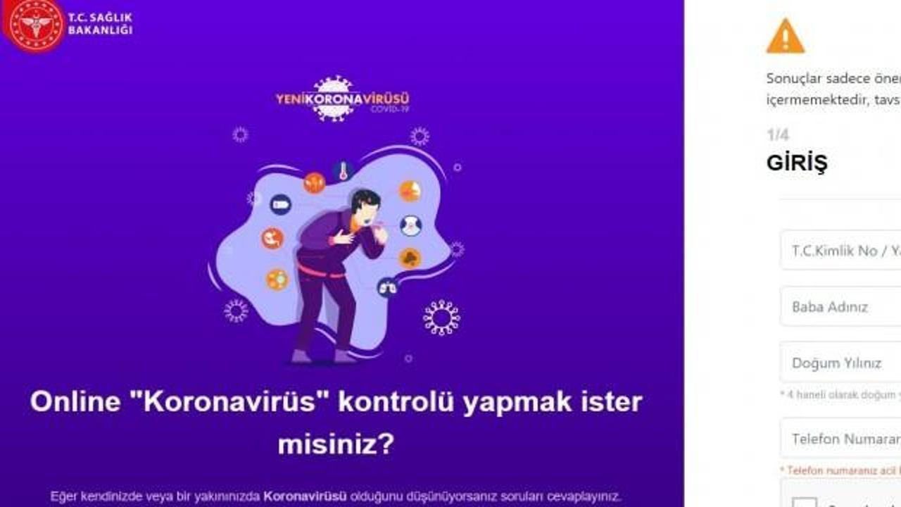 Sağlık Bakanlığı'ndan online koronavirüs testi